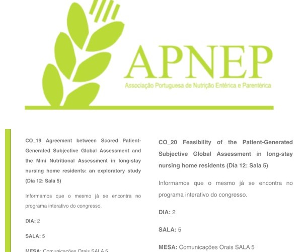 To be presented at the annual APNEP congress: Applicability of PG-SGA in long-stay nursing home residents – preliminary results To be presented at the annual APNEP congress: Applicability of PG-SGA in long-stay nursing home residents – preliminary results